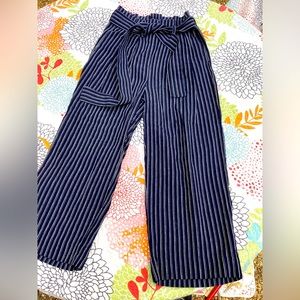 Wide Leg Linen/Cotton Pin Striped Pants with Front Tie 4